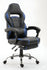 Frontal view of a black and blue ergonomic gaming chair with a footrest UT-C590F