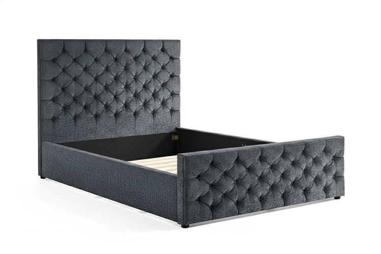 Charcoal chenille gas lift Single bed frame with tufted button headboard (3207G)