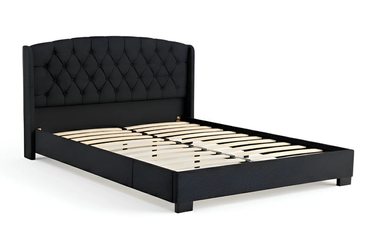 Charcoal chenille Single bed frame with an upholstered, button-tufted headboard (4022-3)