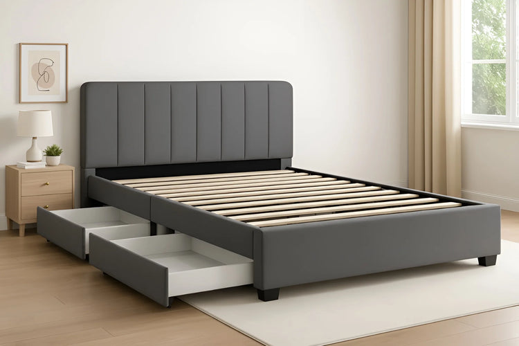 Charcoal storage bed in a modern bedroom setting with pillows and duvet 4182-3D