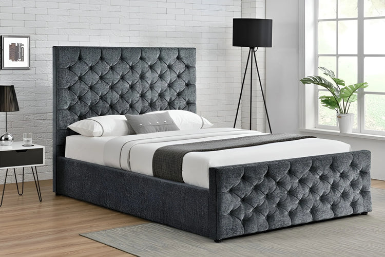 Charcoal chenille gas lift King Single bed frame with tufted button headboard (3207G)