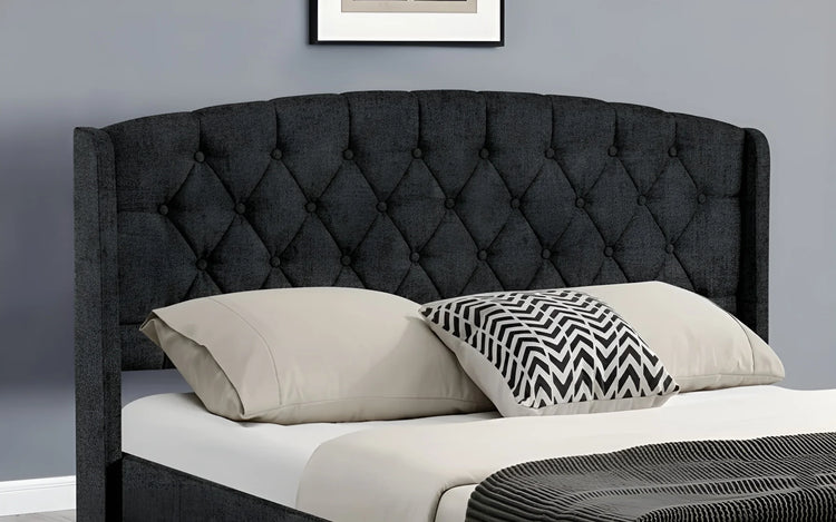 Charcoal chenille Double bed frame with an upholstered, button-tufted headboard (4022-3)