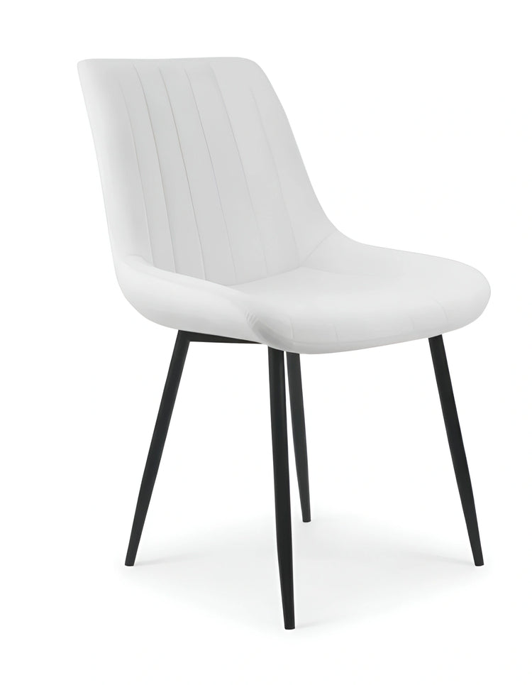 Angled view of a modern cream dining chair showing its sleek silhouette UT-C7050