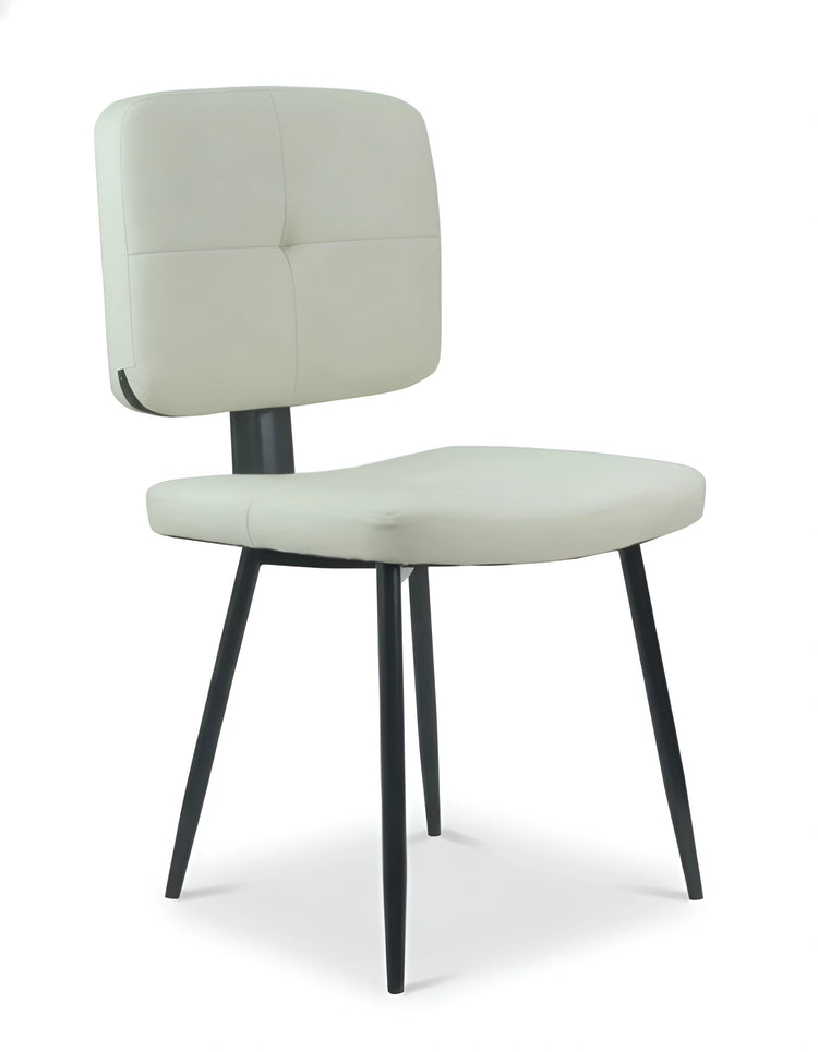 Modern chair with beige cushioned seat and backrest on a white background