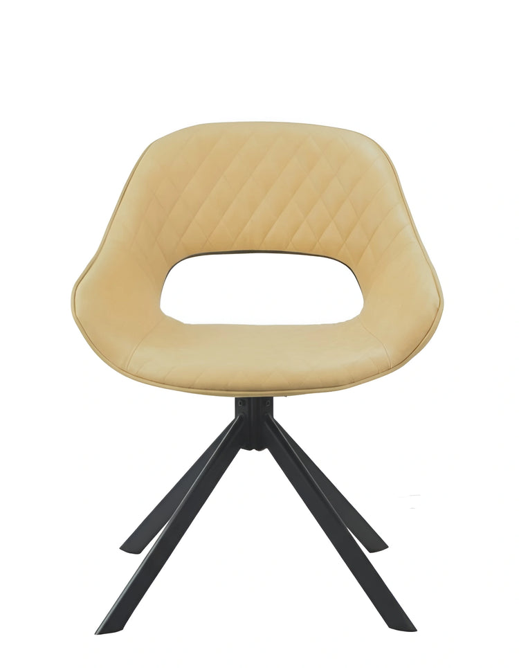 Frontal view of a gold quilted fabric dining chair with a swivel base UT-C4202