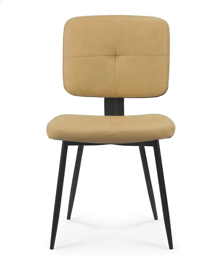 Frontal view of a gold dining chair with a square, padded backrest UT-C8542