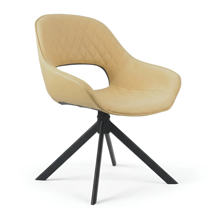 Angled view of a gold quilted dining chair with diamond stitching UT-C4202