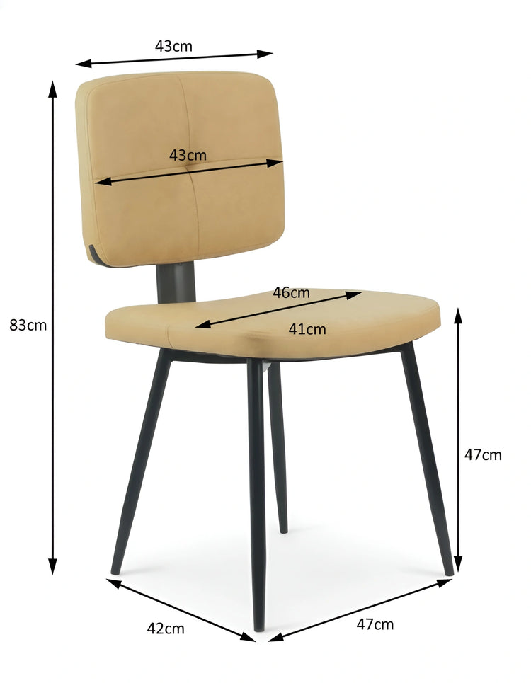 Side view of a gold dining chair with all dimensions and measurements UT-C8542