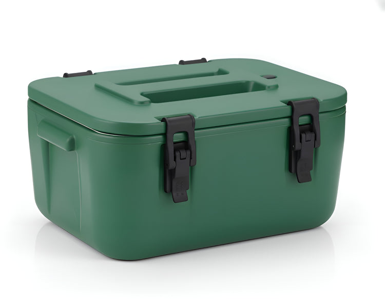 A green 40-litre heavy-duty insulated cooler bin with black latches and handle YS19022-102