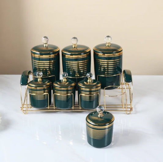 Glazed Porcelain Spice and Condiment 7pc Set Green JCC8415B-S486