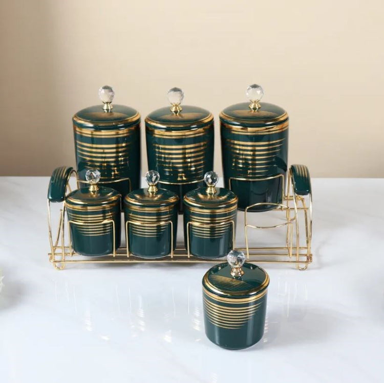 Glazed Porcelain Spice and Condiment 7pc Set Green JCC8415B-S486
