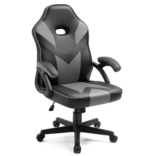 Frontal view of a black and grey ergonomic gaming chair UT-C555