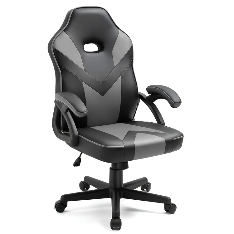 Frontal view of a black and grey ergonomic gaming chair UT-C555
