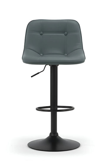 Grey PU Leather Adjustable Bar Stool UT-C602 with Tufted Seat and Black Powder-Coated Base.