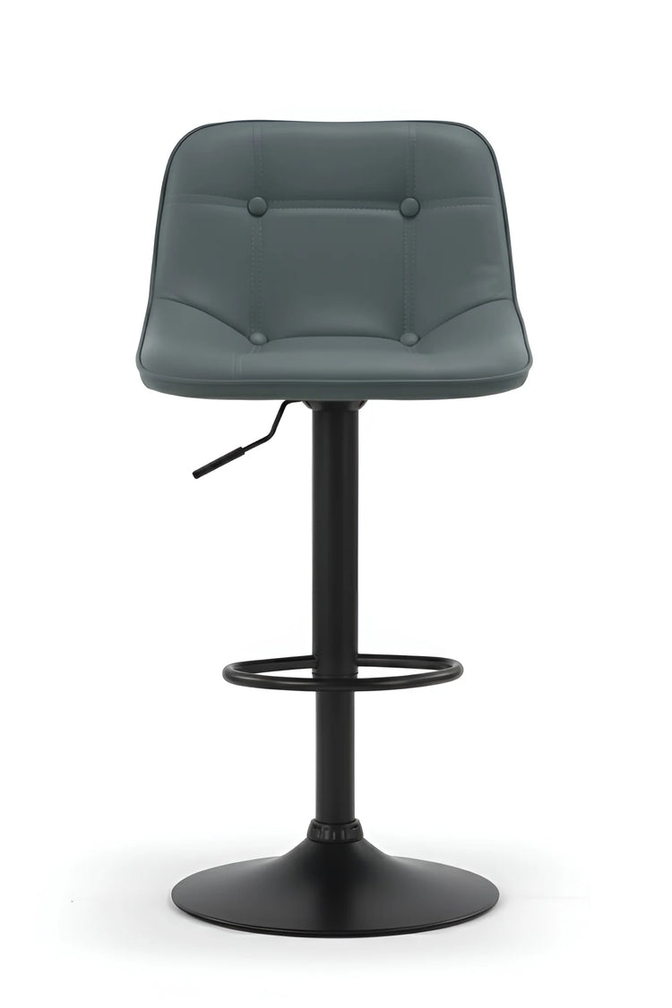 Grey PU Leather Adjustable Bar Stool UT-C602 with Tufted Seat and Black Powder-Coated Base.