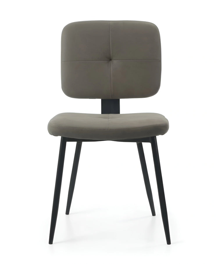 Frontal view of a modern grey padded dining chair with a minimalist design UT-C8542