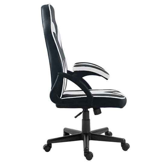 Side view of a black and white ergonomic office chair UT-C555
