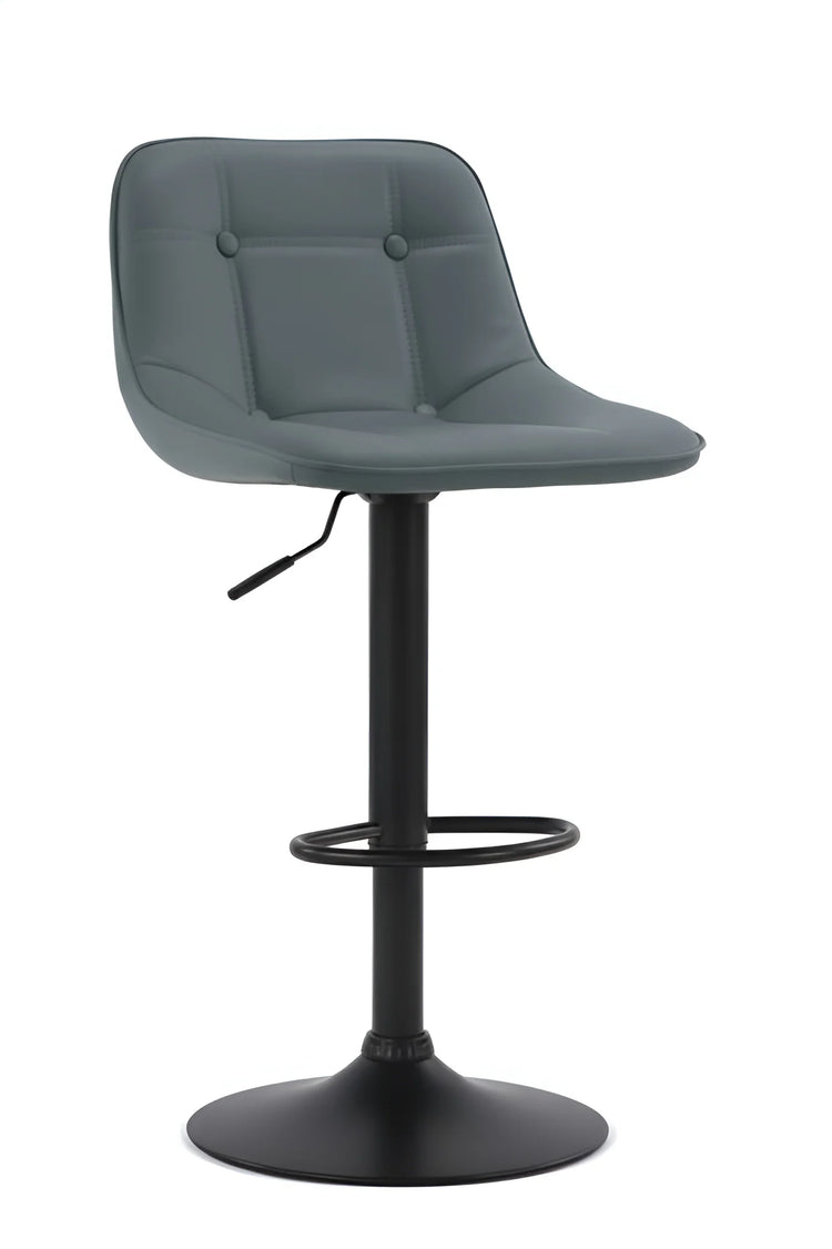 Grey PU Leather Adjustable Bar Stool UT-C602 with Tufted Seat and Black Powder-Coated Base.
