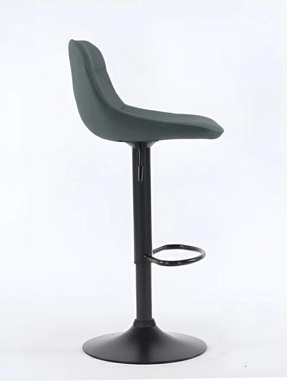 Grey PU Leather Adjustable Bar Stool UT-C602 with Tufted Seat and Black Powder-Coated Base.