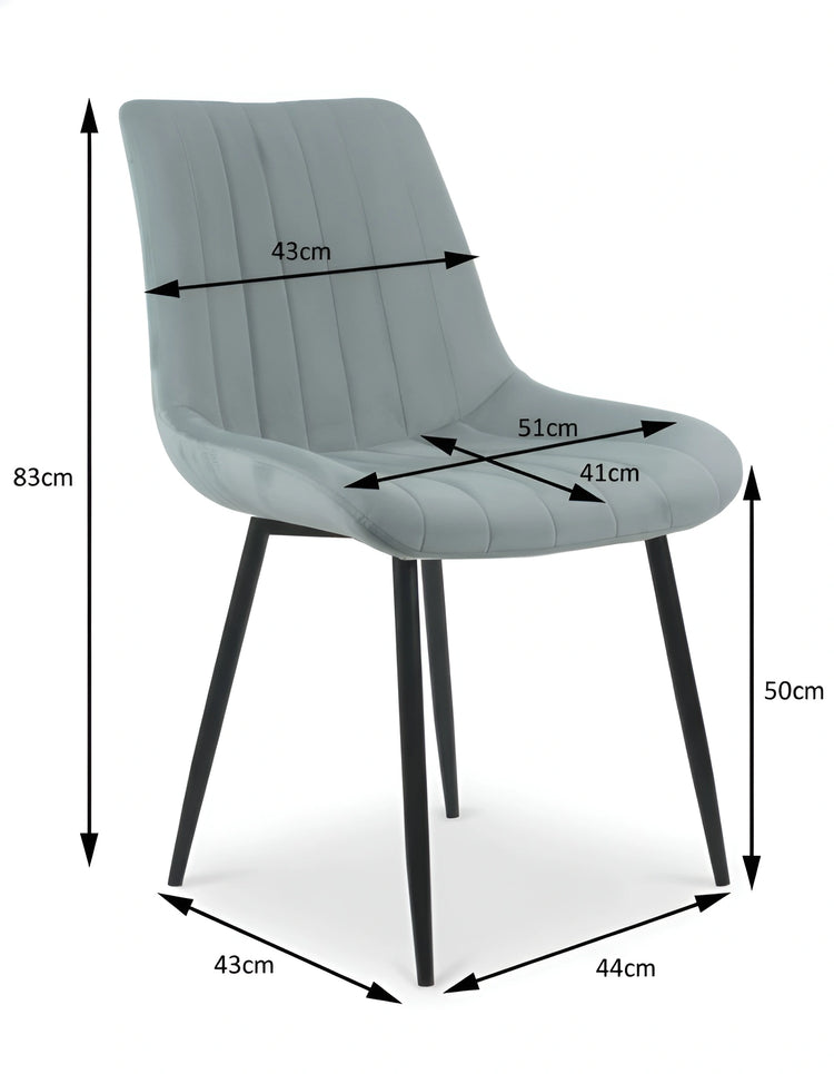 Grey velvet dining chair with all dimensions and measurements UT-C7050