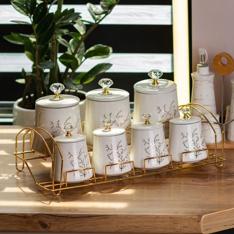 Glazed Porcelain Spice and Condiment 7pc Set JC7566-H371