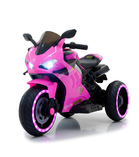 Pink kids' electric motorcycle trike with three wheels and glowing light-up wheels Y-MB7105