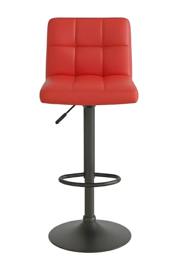 red bar stool with matte black base