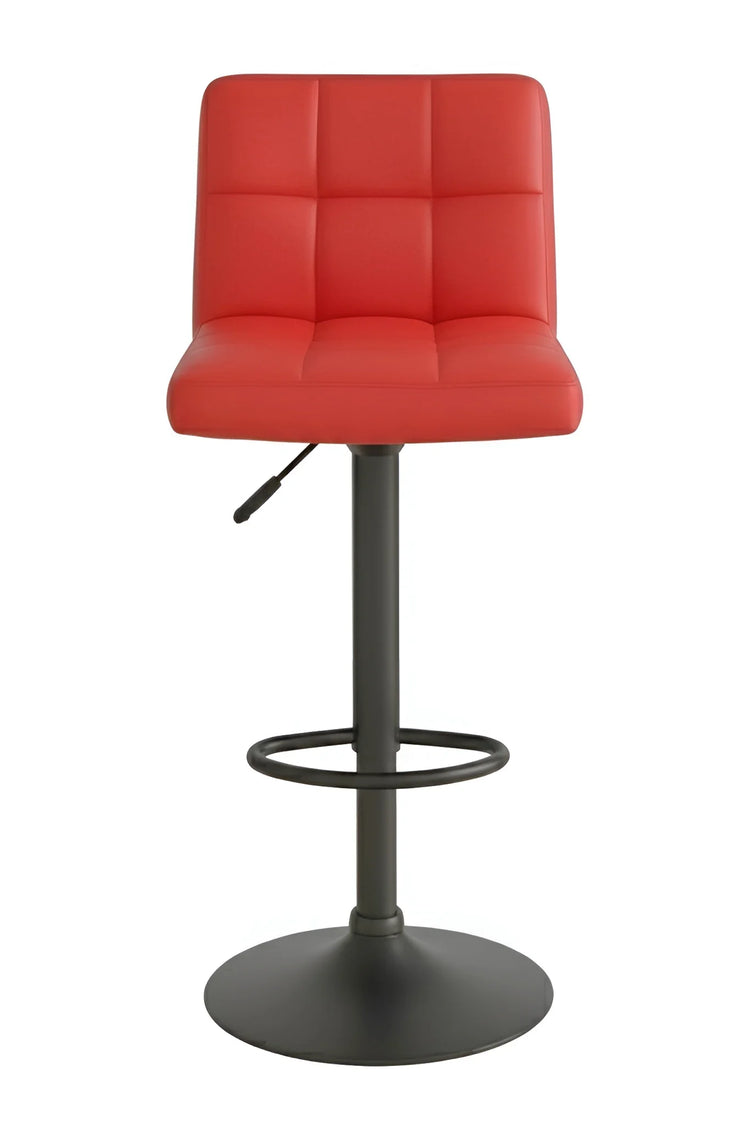 red bar stool with matte black base