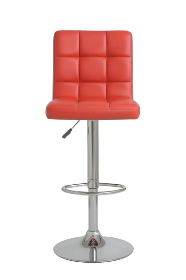 Red bar stool with a quilted design on a white background