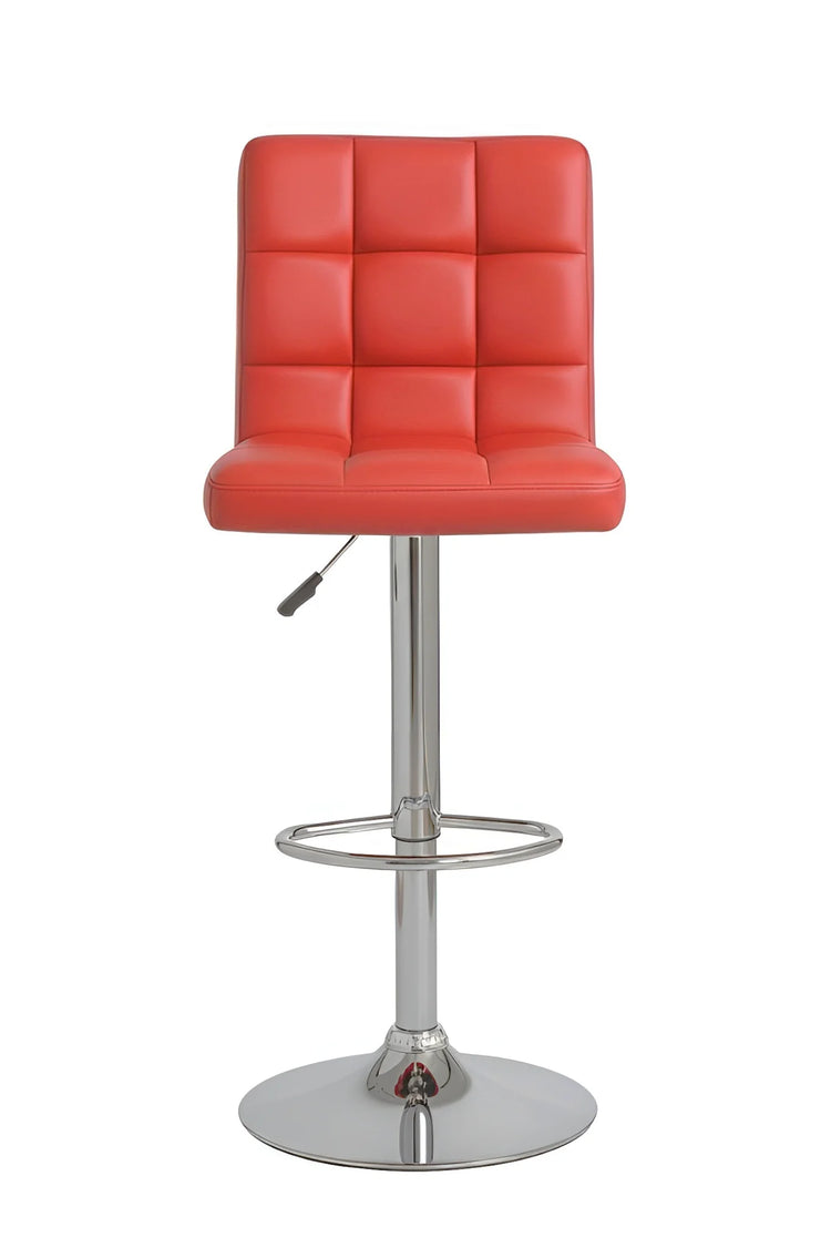Red bar stool with a quilted design on a white background