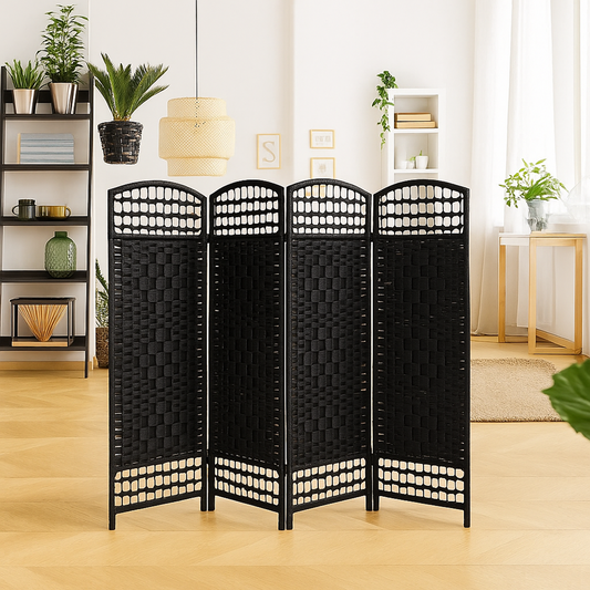 4 Panel Wall Room Divider Black
