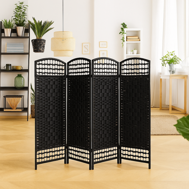 4 Panel Wall Room Divider Black