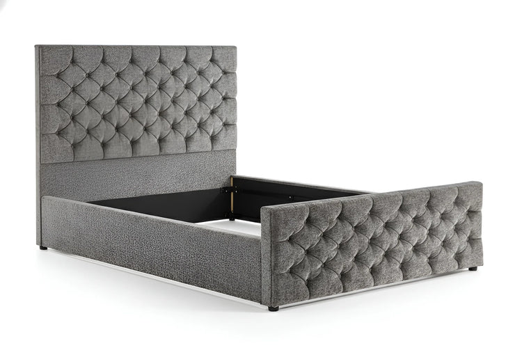 Silver chenille gas lift Queen bed frame with tufted button headboard (3207G)