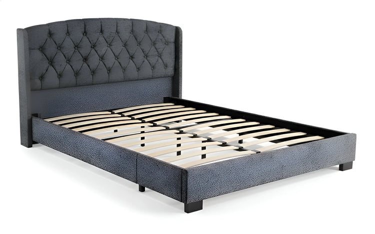 Silver chenille Queen bed frame with tufted an upholstered, button-tufted headboard (4022-3)