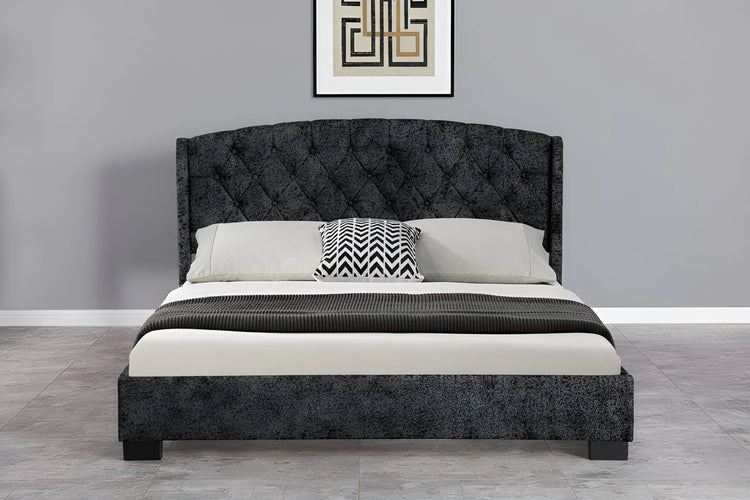 Silver chenille Single bed frame with an upholstered, button-tufted headboard (4022-3)