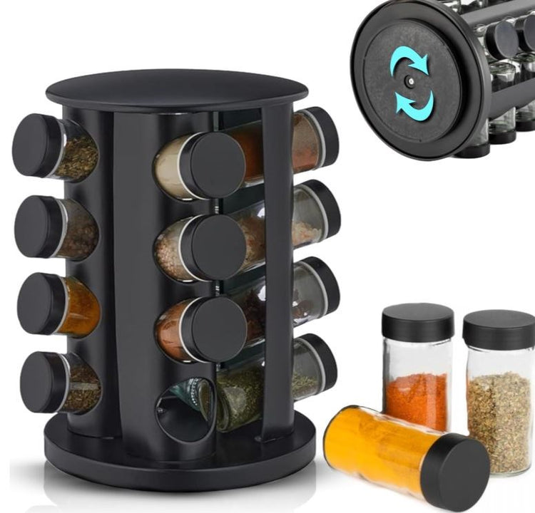 Black Rotating Spice Rack Stand 16pc R66-16