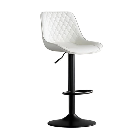 White Adjustable Bar Stool | Quilted Faux Leather | Black Base | UT-C8557