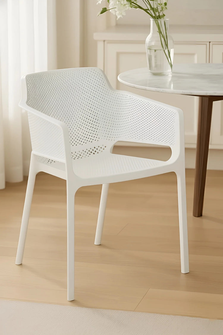White modern indoor/outdoor mesh chair with armrests and a breathable design YH-376
