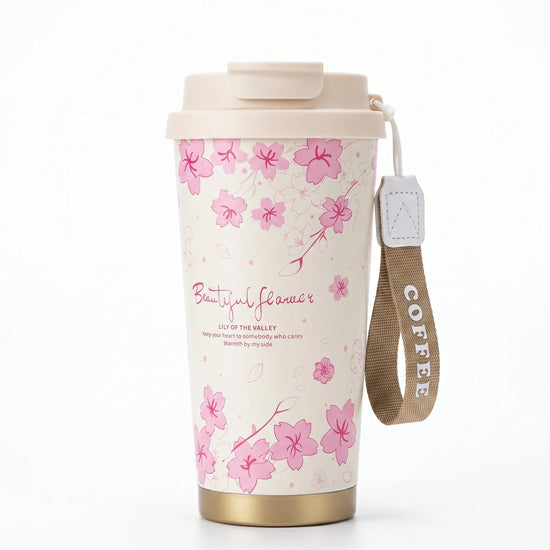520ml insulated stainless steel ceramic lined coffee cup BC-0387-C floral pink floral designs