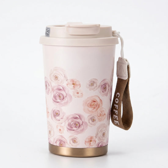 520ml insulated stainless steel ceramic lined coffee cup BC-0387-C floral pink floral designs