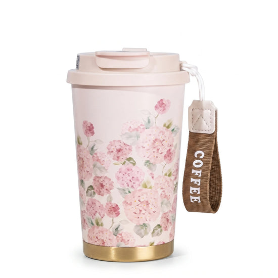 520ml insulated stainless steel ceramic lined coffee cup BC-0387-C floral pink floral designs