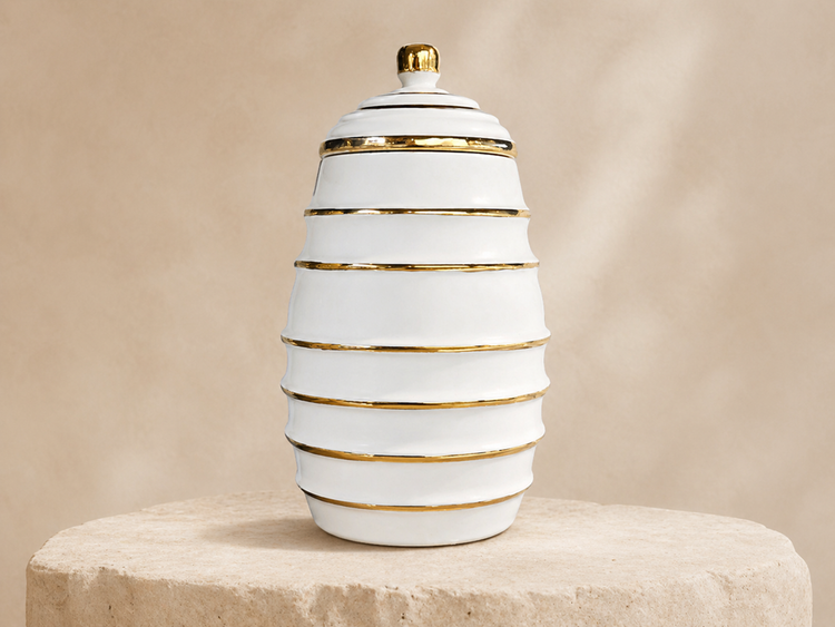 Ceramic Jar White & Gold XL022