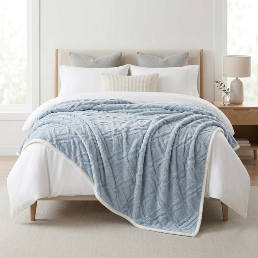 Luxury plush sherpa blanket 200x230cm assorted colours soft warm winter bed throw Blanket 166