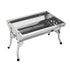 Angled view of a small stainless steel charcoal BBQ grill in a folded position 2051