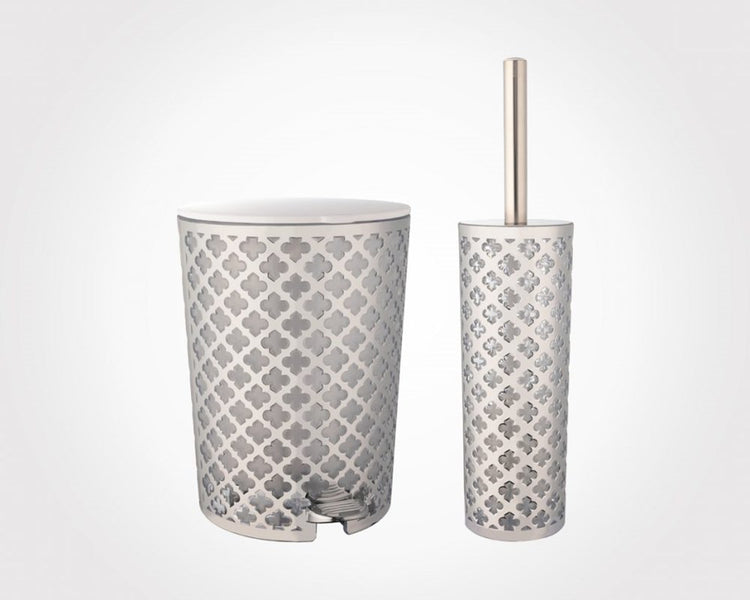 Gold Flowers Dustbin & Brush Set 182207
