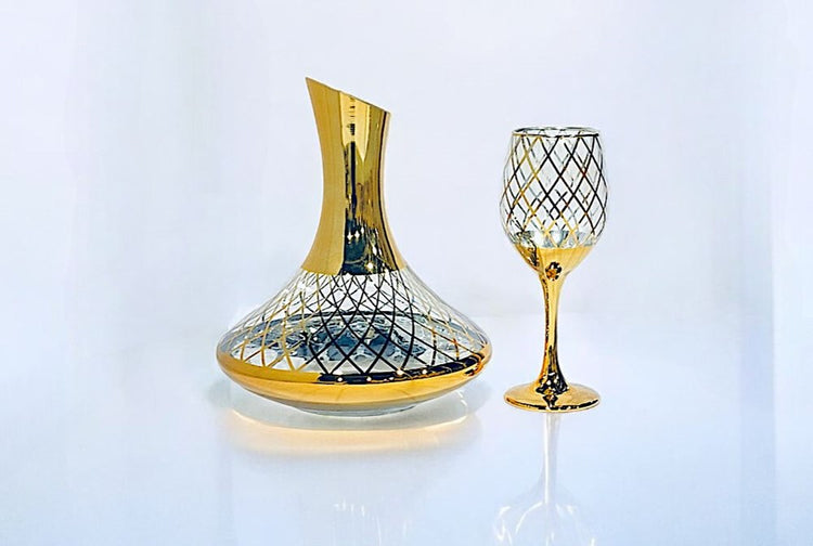 Glass Wine Decanter and Cup 7pc