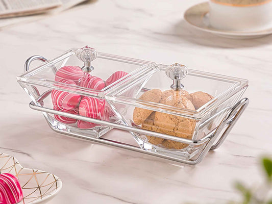 Snack Serving Tray With Acrylic Lid - 2 Section 210600