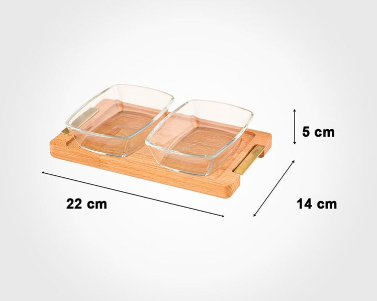Snack Serving Tray with wooden base - 2 section 224459
