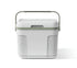 White 22-liter cooler bin with an open lid, showing a removable blue ice pack and a green interior 144-4