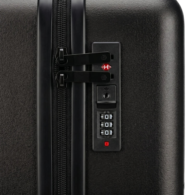 FLIEGER 8844 3pc hard shell suitcase set in black, navy, champagne, and grey featuring 360 degree mobility and lightweight spinner design.